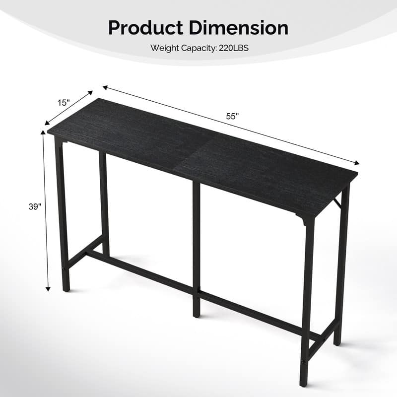 55'' Counter Height Bar Dining Table with Metal Frame Rectangular Pub Sofa Table for Kitchen ,Living Room