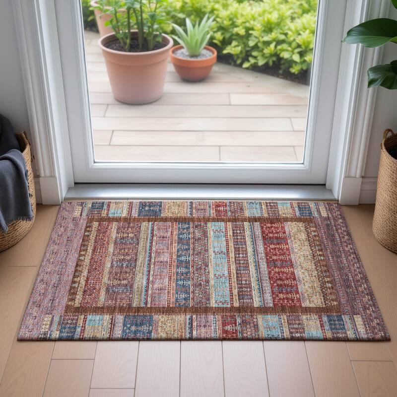 Machine Washable Indoor/Outdoor Global Kilim Chantille Rug