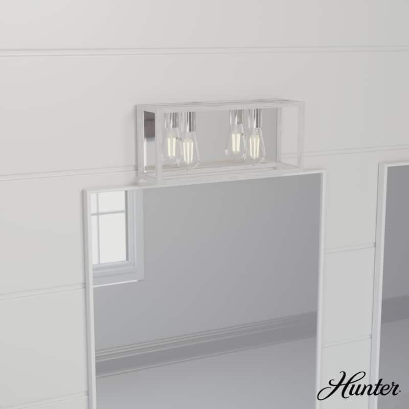 Hunter Squire Manor 2-Light Vanity Wall Light, Modern Farmhouse, Transitional - Damp Rated! - Distressed White- Chrome