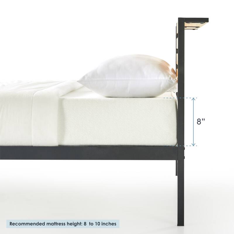 KASI Metal Platform Bed with Pine Wood Headboard Shelf By Crown Comfort