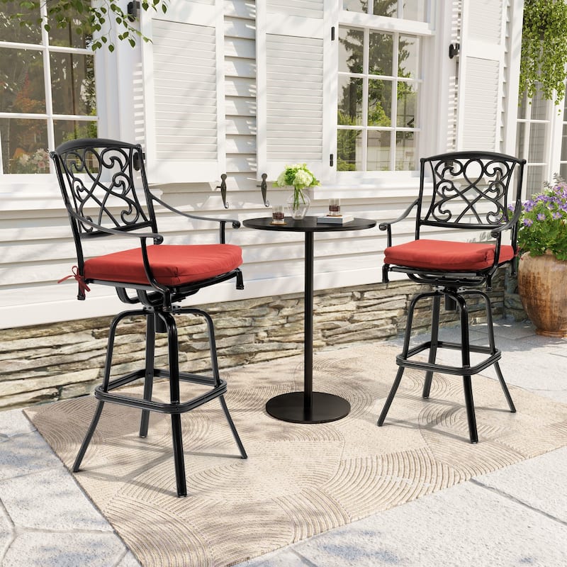Crestlive Products Outdoor Cast Aluminum Swivel Bar Stool (Set of 2) with Sunbrella Fabric Cushion