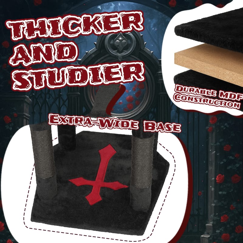 49" Gothic Cat Tree with Throne Bed and Coffin Perch Scratching Posts and Hanging Toy for Cats