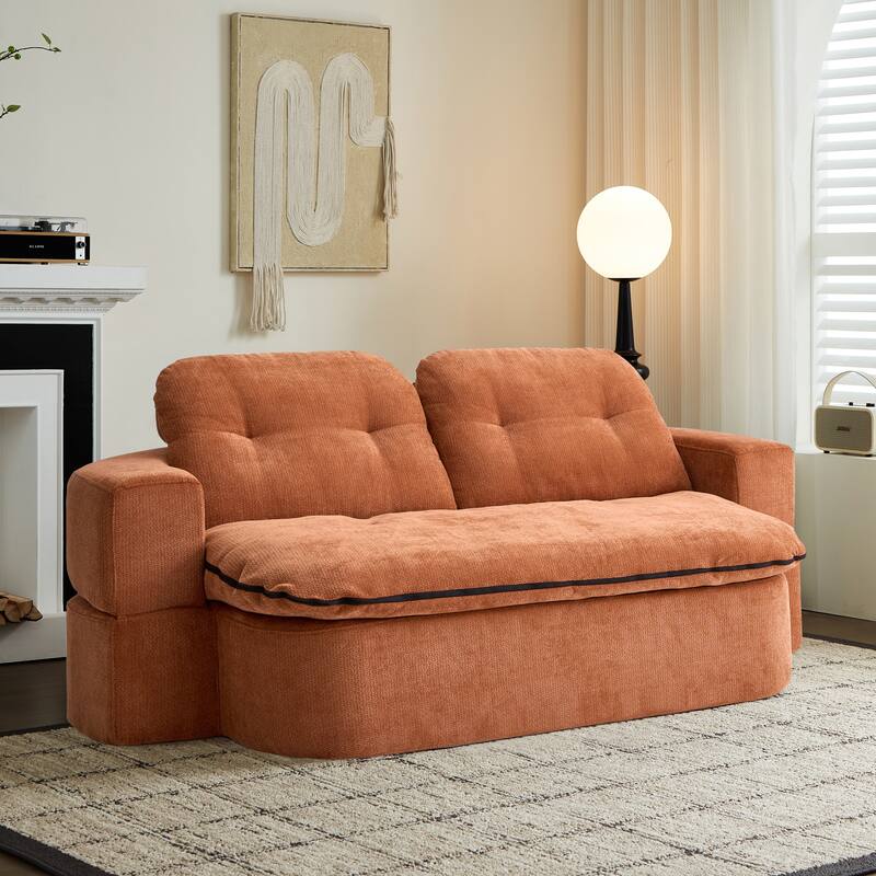 Modern Convertible Floor Sofa Bed with Corduroy Cushion, 2 Pillows & No Assembly