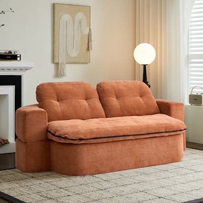 Modern Floor Sofa With 2 Pillows,Convertible Corduroy Fabric Foam-Filled Sleeper Sofa Bed