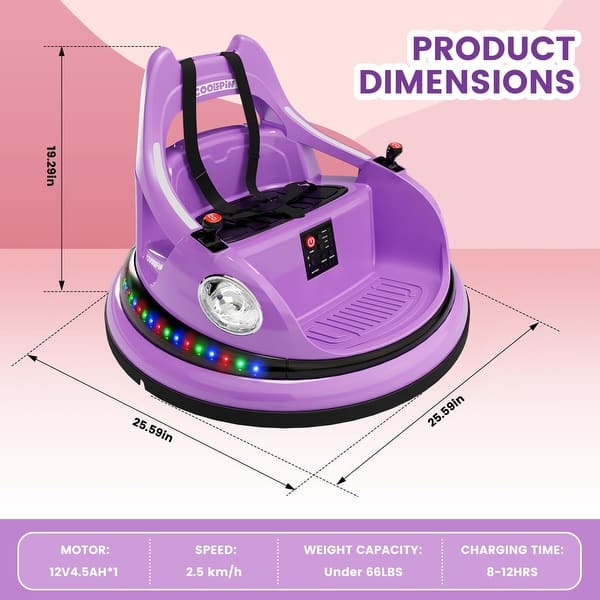 dimension image slide 0 of 4, 12V Bumper Car Ride On Toys for Kids & Toddlers with Remote Control