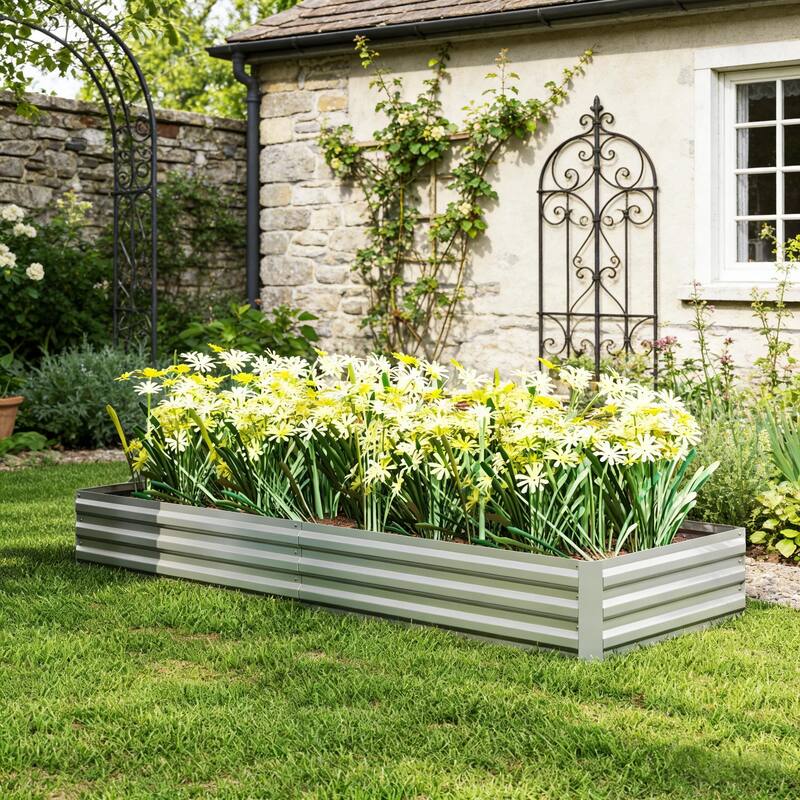 Rectangular Flower Box, Metal Plant Box Garden Bed