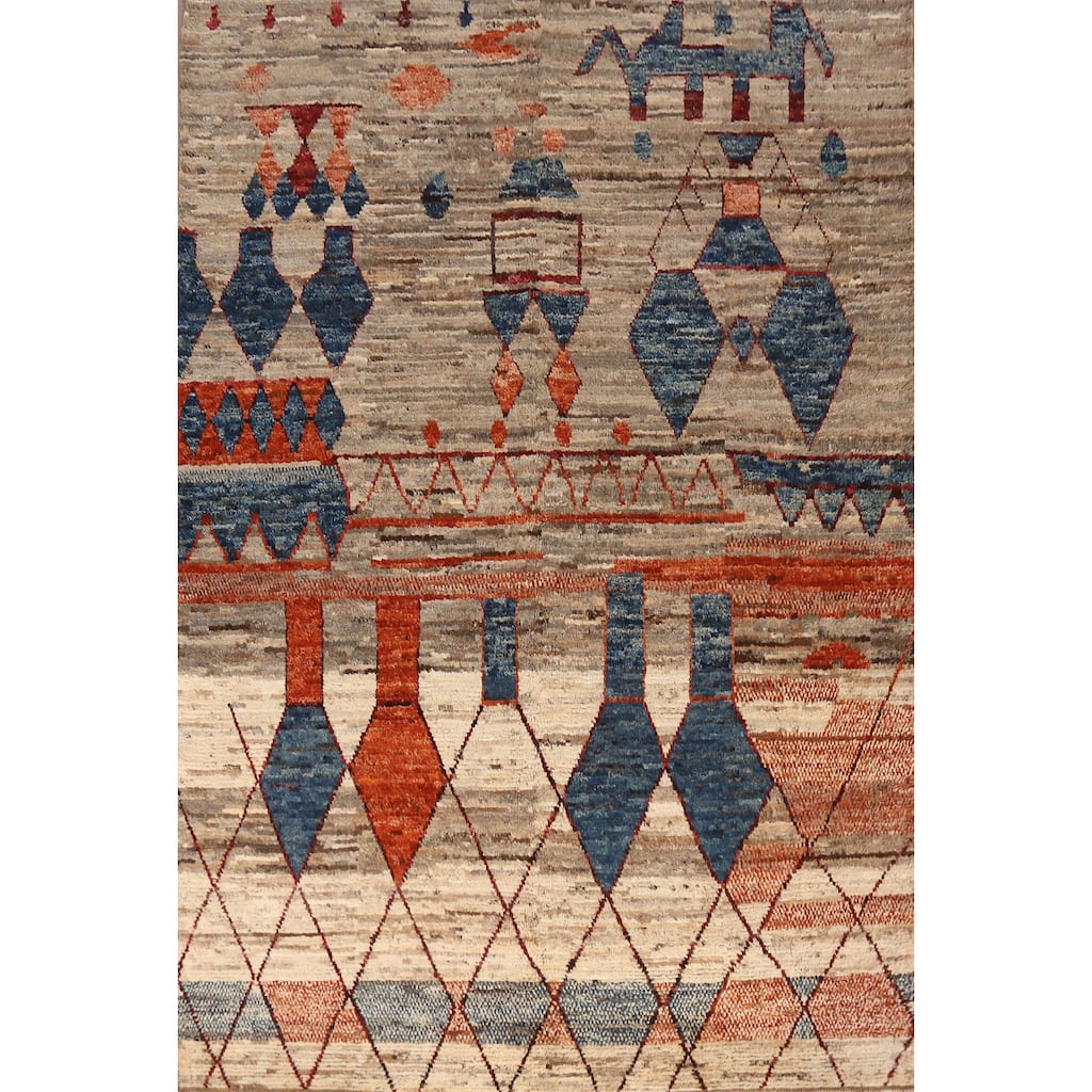 Geometric Moroccan Oriental Rug Handmade Brown Wool Carpet - 7'3" x 9'7"