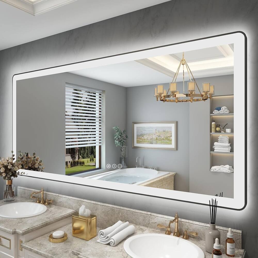 Rounded Corner Framed Front and Backlit LED Bathroom Vanity Mirror