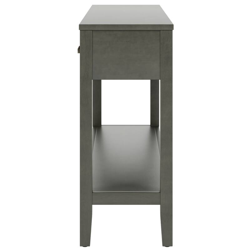 Rustic Entrance Table Gray Corner Table End Table with Open Shelf, 3-Drawer Console Table for Hallway Foyer