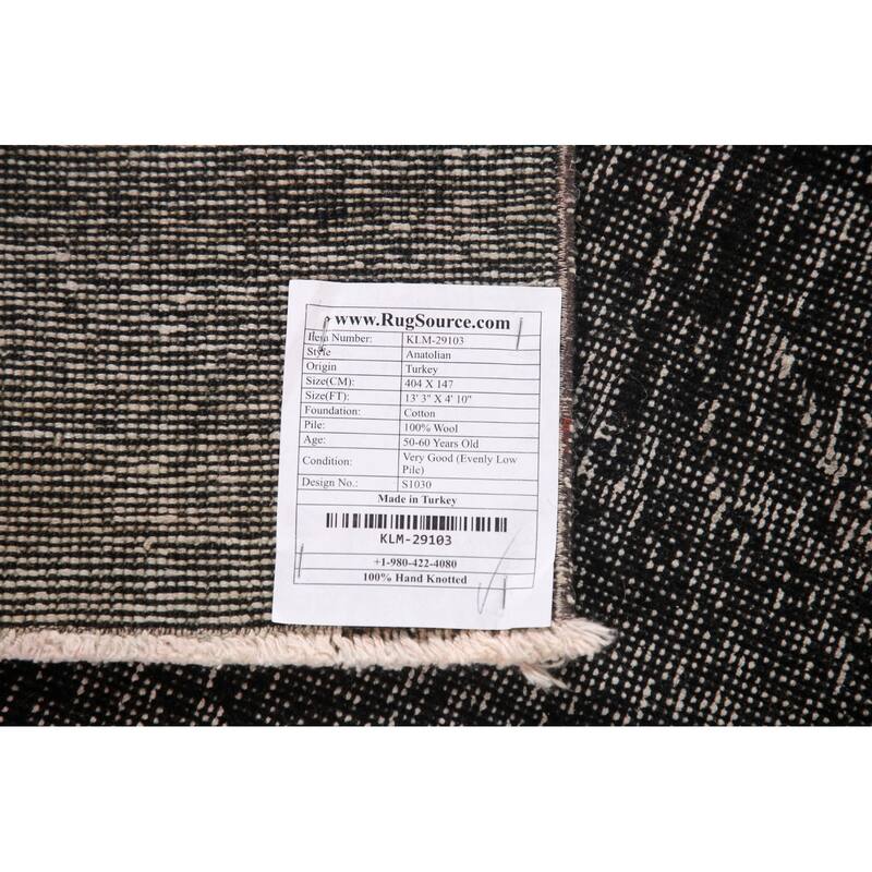 Distressed Over-Dyed Anatolian Turkish Vintage Handmade Wool Carpet - 4'10" x 13'3"