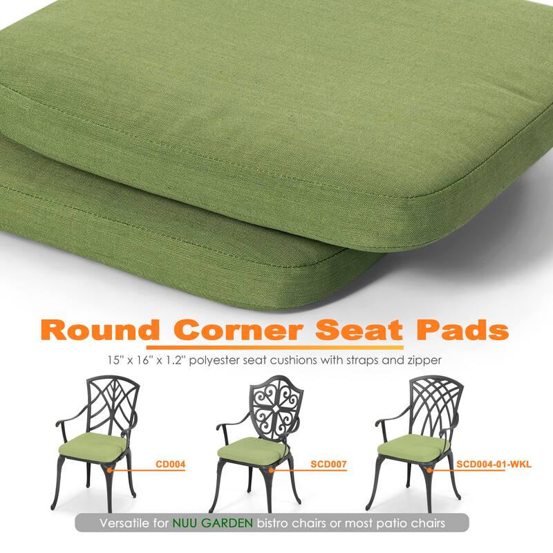 Outdoor 2-Pack 15'' x 16'' x 1.2'' Green Chair Seat Cushions with Straps