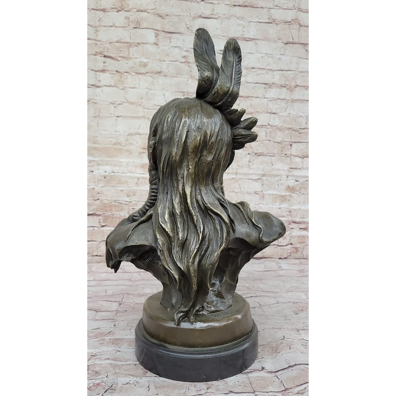 Hot Cast Bronze Bust Sculpture Statue Of Native American Indian Man W/ Braided Hair