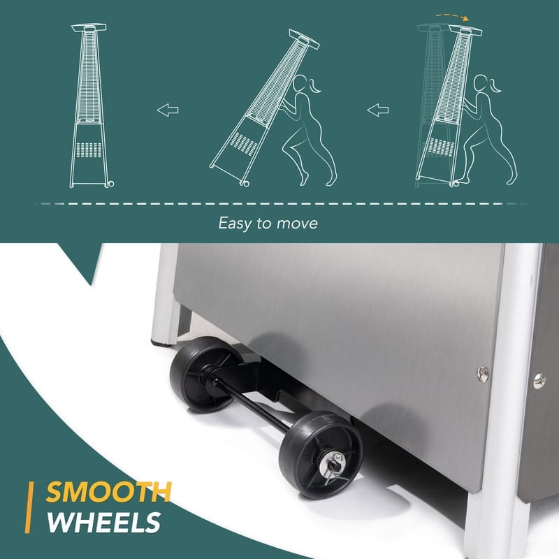 Pamapic 42,000 BTU Outdoor Pyramid Flame Patio Heater with Cover, Wheels