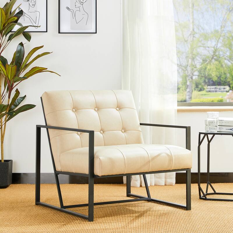 Glitzhome 29.50"W Mid-Century PU Leather Tufted Accent Chair - 29.5"W x 30.5"H x 29.25"D