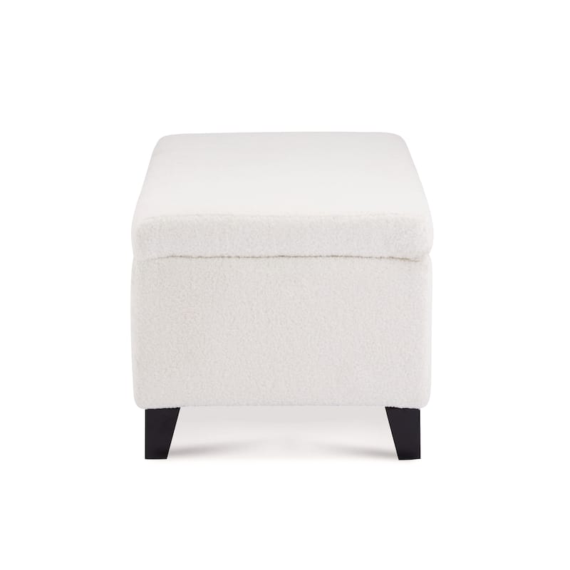 Storage Ottoman With Flip-Top Lid, Easy Assembly, Boucle Fabric & Birch Wood Legs