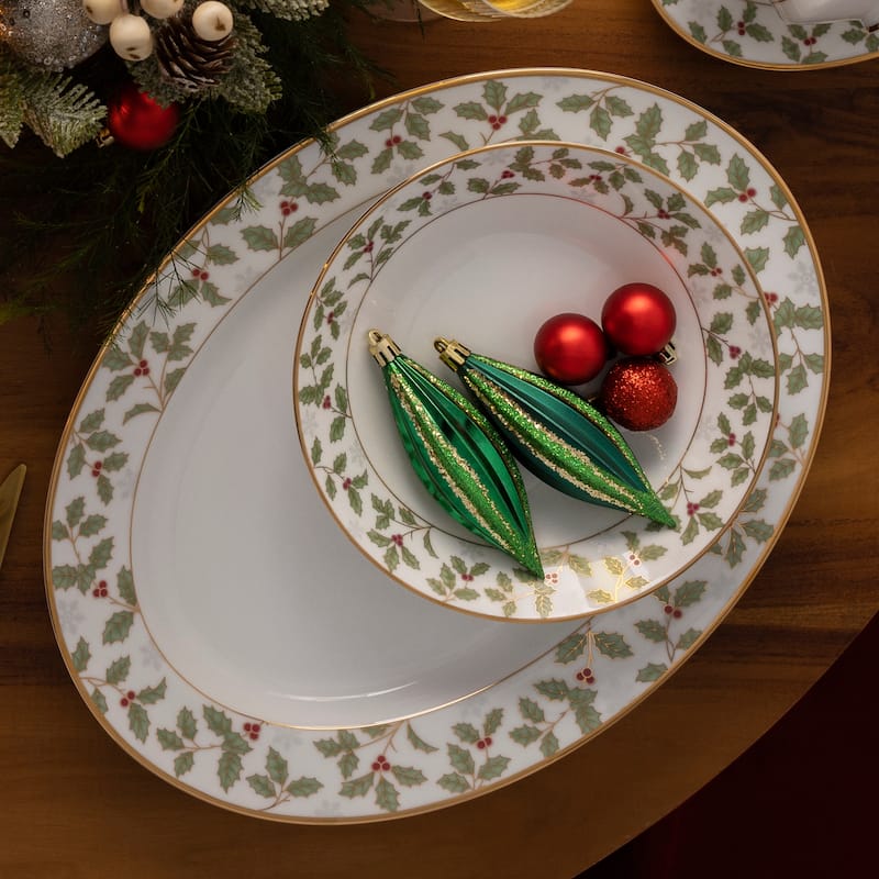 Noritake Holly & Berry Gold Oval Platter, 14"