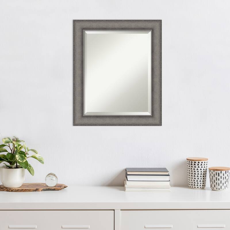 Burnished Concrete Beveled Wood Framed Wall Mirror - Burnished Concrete