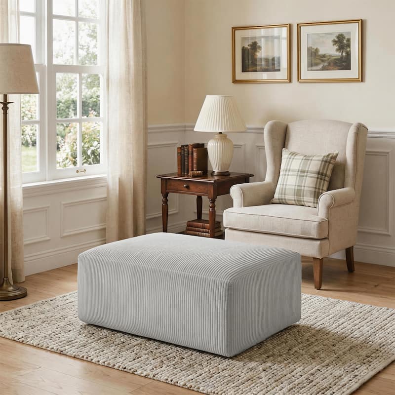 40"W Oversized No Assembly Corduroy Rectangle Ottoman
