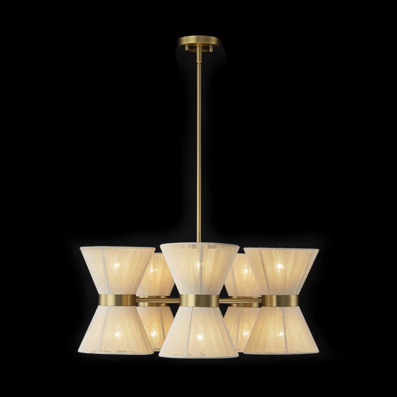 10-Light Farmhouse Boho Sputnik Hourglass Ivory Rope Handwoven Fabric Chandelier for Dining Room