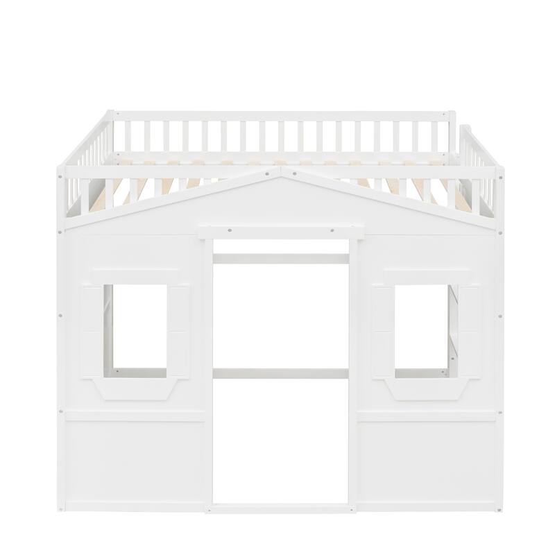 Wooden Twin/Full Size House Loft Bed w/Ladder, Solid Wood Bedframe