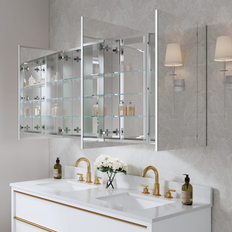 56''/64''W X 30''H Recessed Or Surface Wall Mount Bathroom Medicine Cabinet With Adjustable Glass Shelves