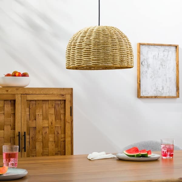 slide 2 of 3, Maseere Seagrass Coastal Basket Pendant Light - 67"H x 14"W x 14"D 67"H x 14"W x 14"D - Brown