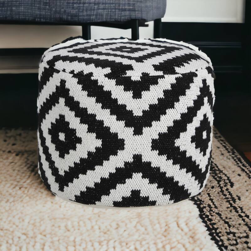 Cotton Blend Geometric Pouf Ottoman for Living Room and Bedroom Decor