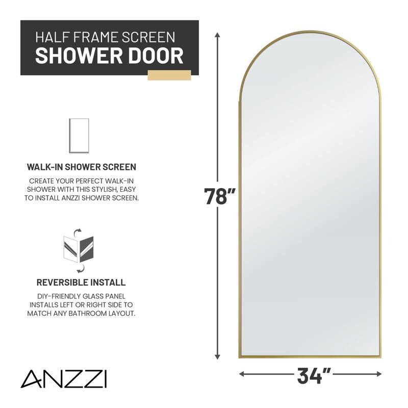 Ember Series 34 in. W x 78 in. H Fixed Framed Shower Door in Black, Gold or Nickel Finish with Clear or Fluted Glass