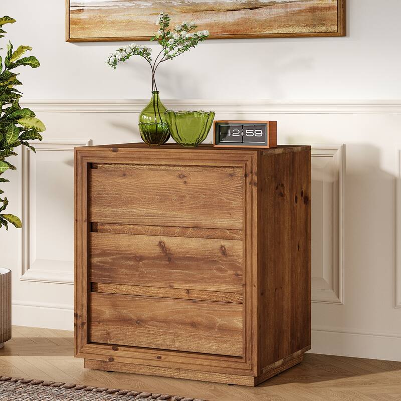 23.62" Solid Wood Nightstand with 3 Drawers, Rectangular Bedside Table for Bedroom