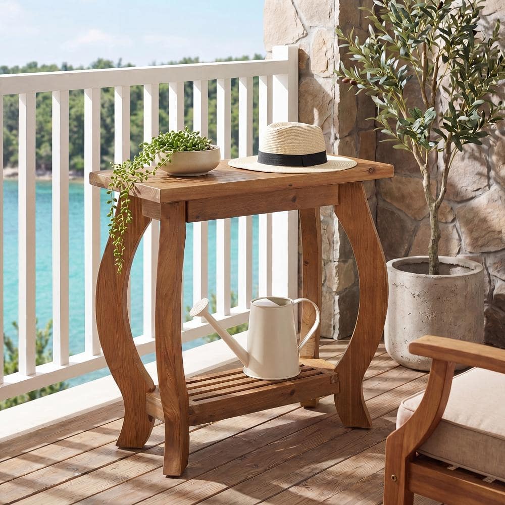 Narrow Side Table, 2-Tier Solid Wood End Table with Shelf, Nightstand for Small Spaces, Bedroom, Living Room, Brown