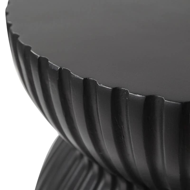 Mander Fiberstone Side Table - Ribbed Hourglass End Accent Table for Indoor or Outdoor Use