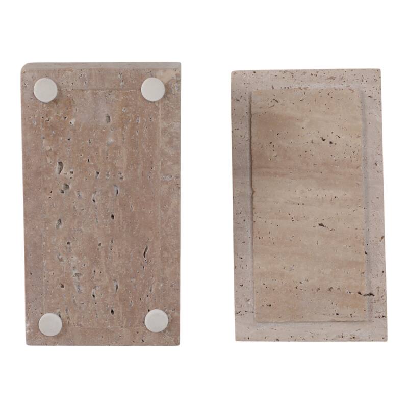 Decorative Travertine Box with Gold Knob and Removable Lib - 9", Tan - 9.0"