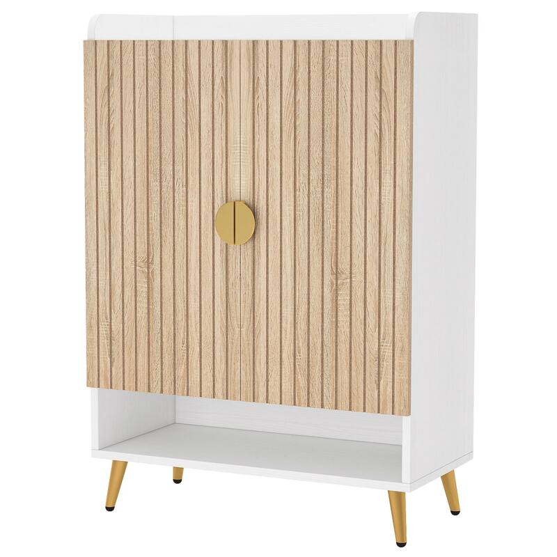 29" White & Natural Wooden Shoe Cabinet, 7-Tier