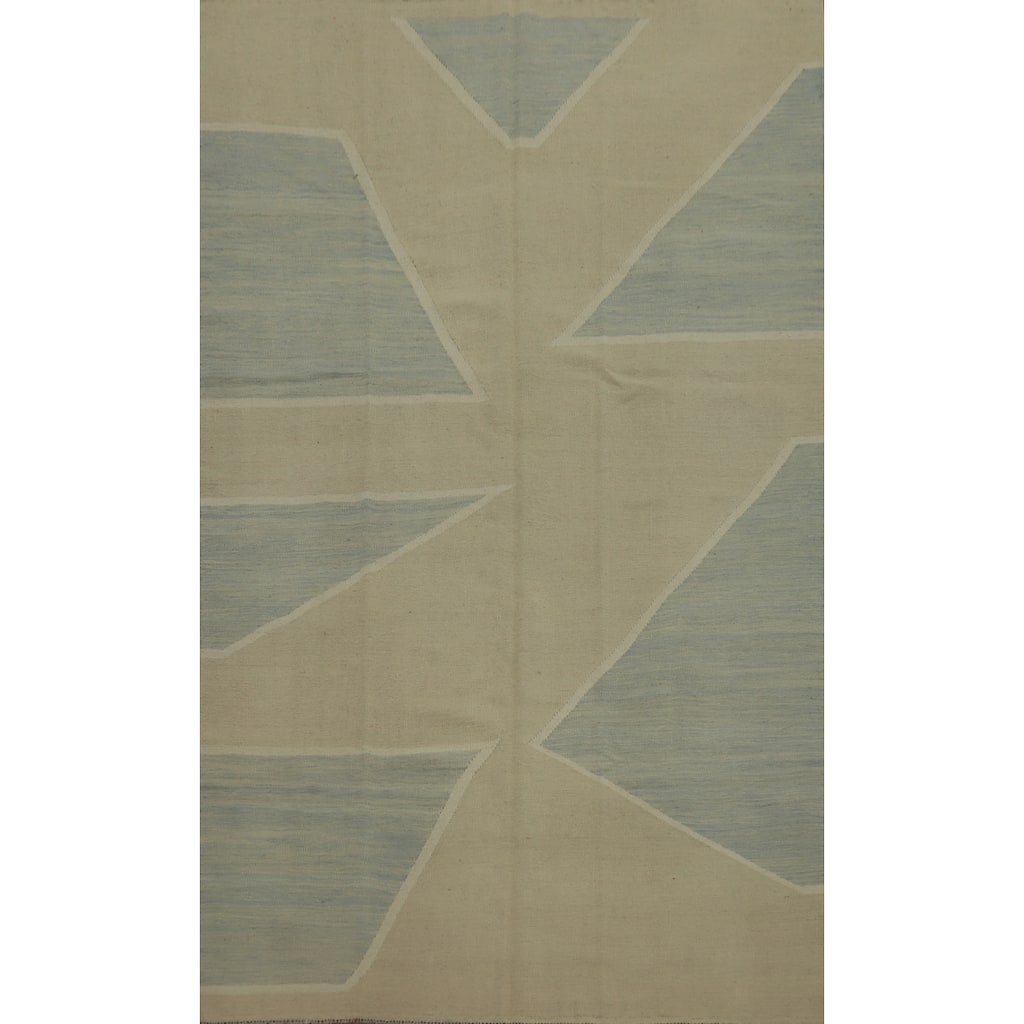 Hand Woven Southwestern Wool Beige Geometric Area Rug - 9' 1'' X 5' 10''