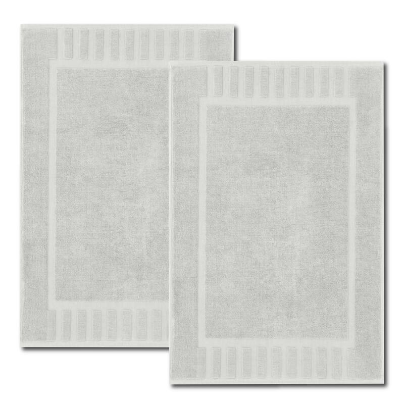 White Classic Luxury Cotton Bath Mat 22x34 Set of 2 - Silver