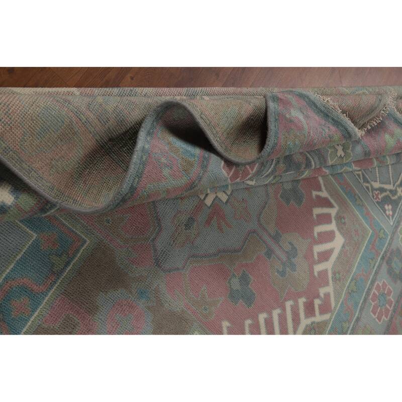 Blues Pink Geometric Oushak Indian Area Rug Handmade Wool Carpet - 8'0" x 10'0"