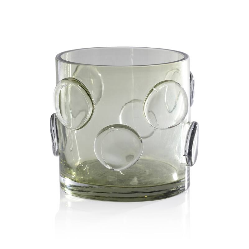 Celeste Glass Candle Holder - Olive Green - 6.75" x 6"