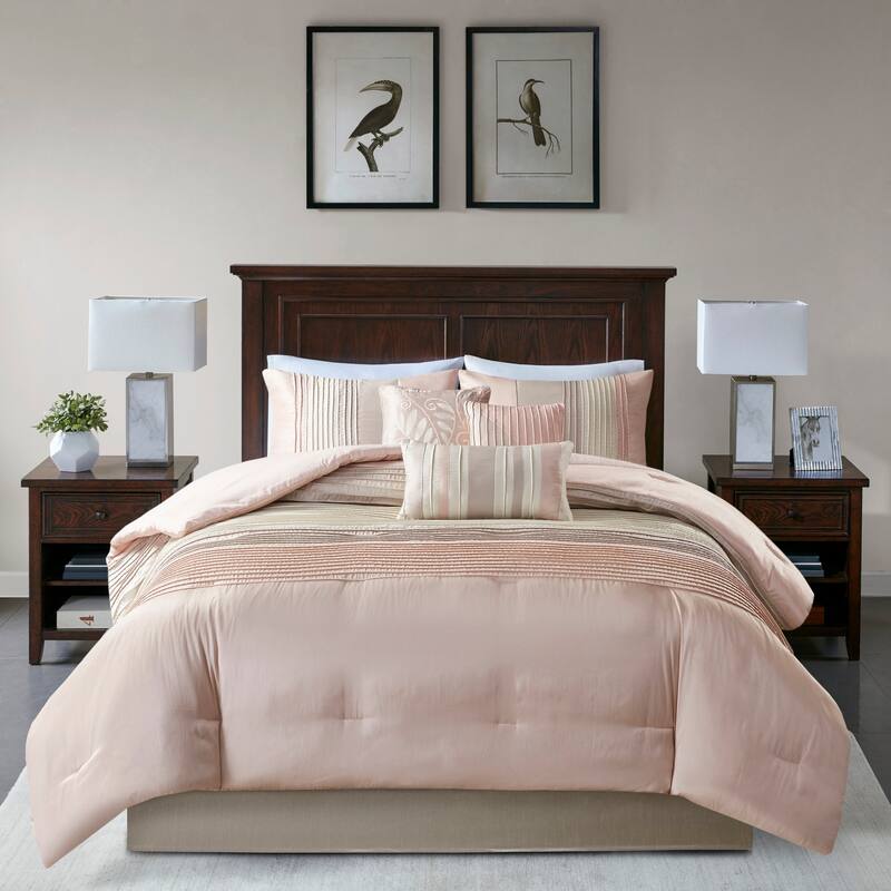 Madison Park Eastridge 7-piece Comforter Set - Blush/Taupe - California King