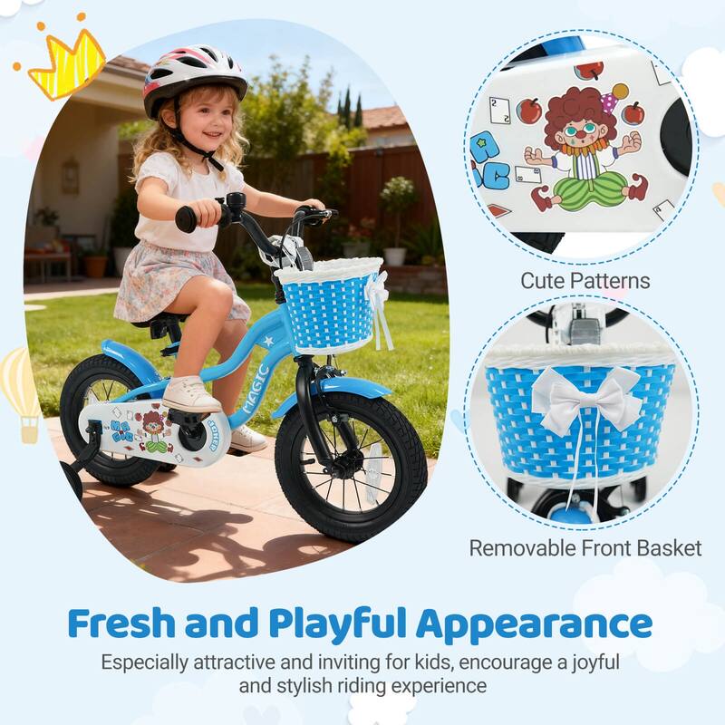 Costway 12”/14”/16”/18” Kids Bike with Training Wheels, Basket, Hand & - See Details