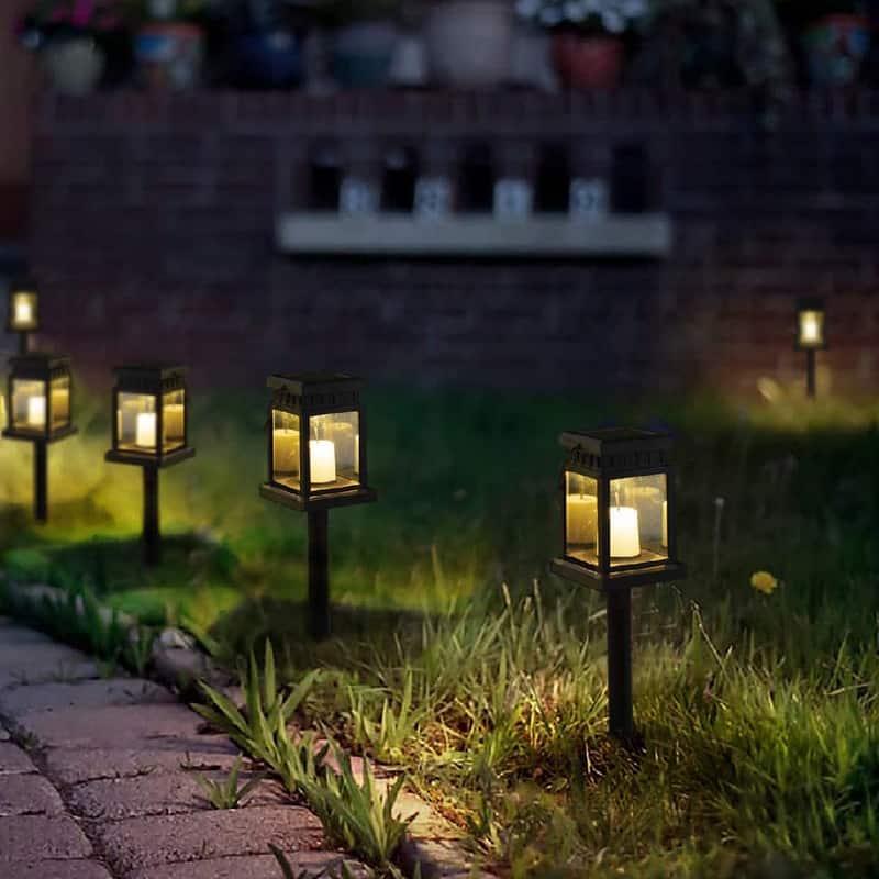 FKHouse Outdoor Solar Hanging Candle Effect Lantern with Stakes 8 Pack - 8 Pack