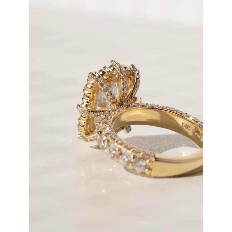 Kobelli 6 Carats Radiant Lab Grown Diamond Certified 14k Solid Gold Rococo Halo Comfort Fit Wide Simi Bridal Set