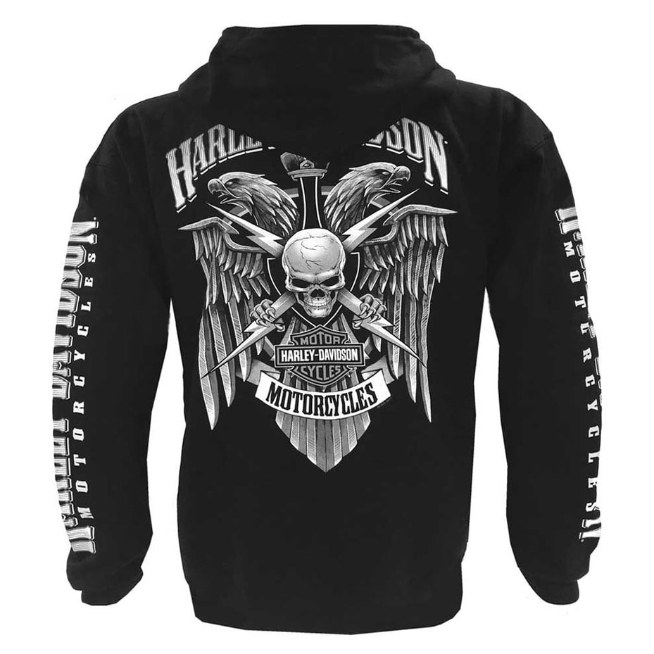 Harley-Davidson Men/'s Custom V Eagle Fleece Full-Zippered Hoodie Black