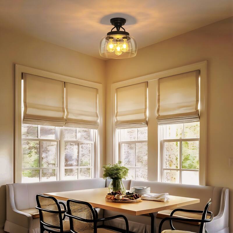 Starsky 3-Light Modern Clear Glass Dome Flush Mount Ceiling Light, Thick One-Piece Drum Shade