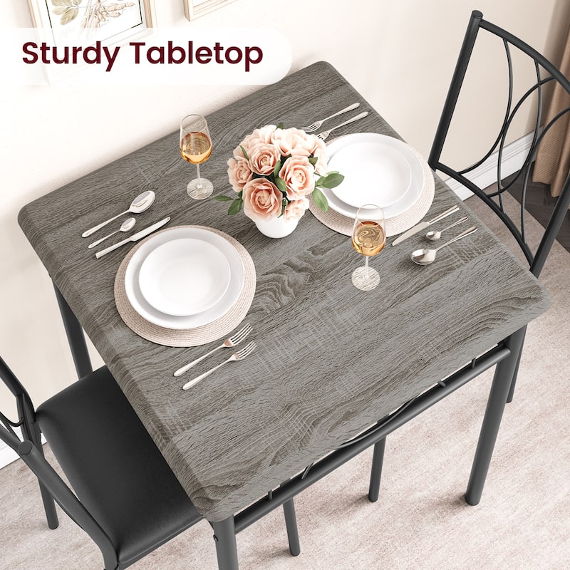 Dining Table Set for 2, Kitchen Table and Chairs, Square Dining Room Table Set , 3 Piece Dining Table Set , Rustic Brown