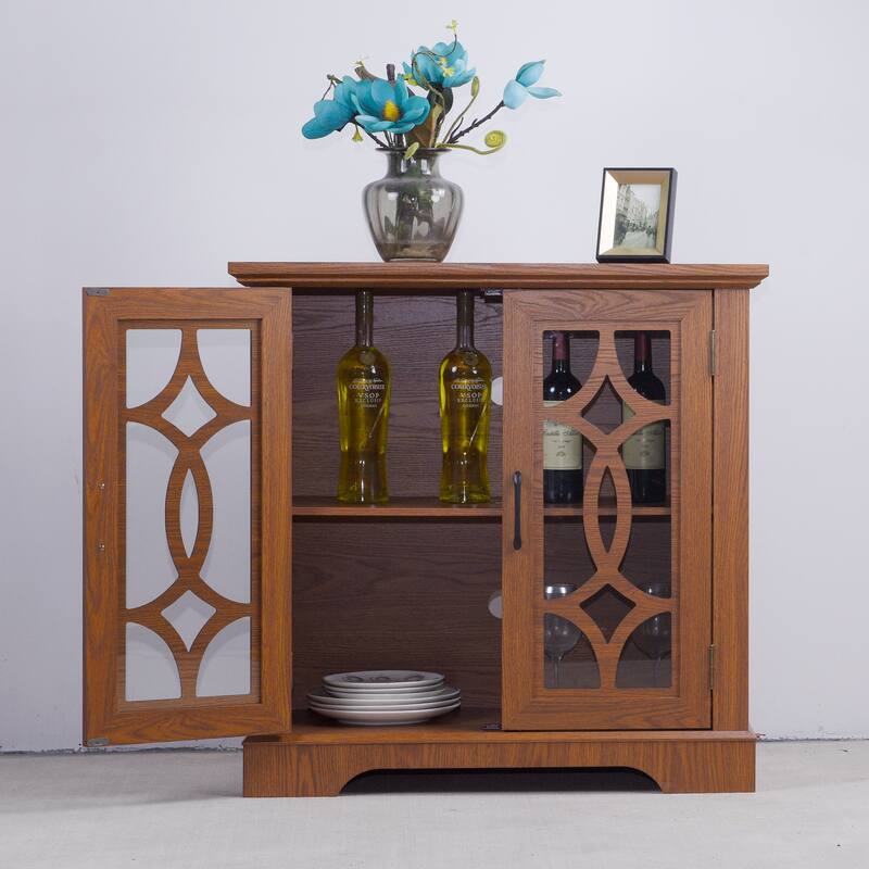 Anmytek Dark Oak Storage Sideboard Buffet Cabinet with Glass Doors & Adjustable Shelf for Dining Kitchen Living Room