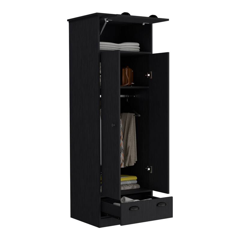 23.3" Modern Armoire with Hanging Rod, 1 Drawer and 1 Hinged Drawer for Bedroom