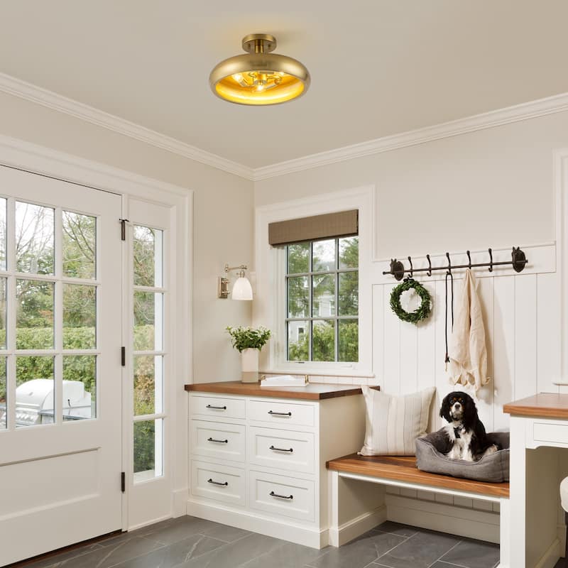 3-Light Industrial Antique Bronze Semi-Flush Mount Ceiling Light - Antique Bronze - 13.4-in W x 7.08-in H