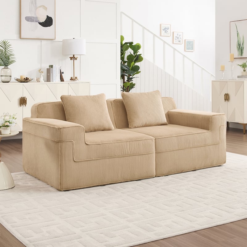 2-Seater Loveseat Boneless Sofa Couch with Deep Seat, Comfortable Modular Sofa Couch with Throw Pillows
