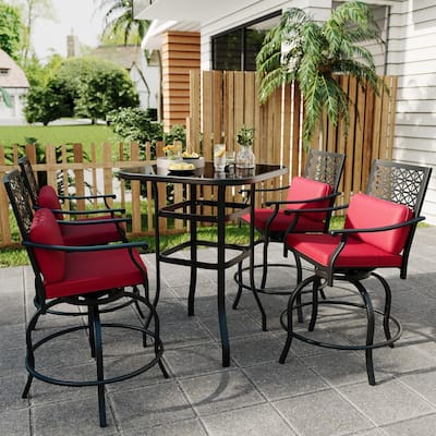 Outdoor Swivel Bar Stools Counter Height with Cushion, 4PCS Patio Bar Stools with Armrest