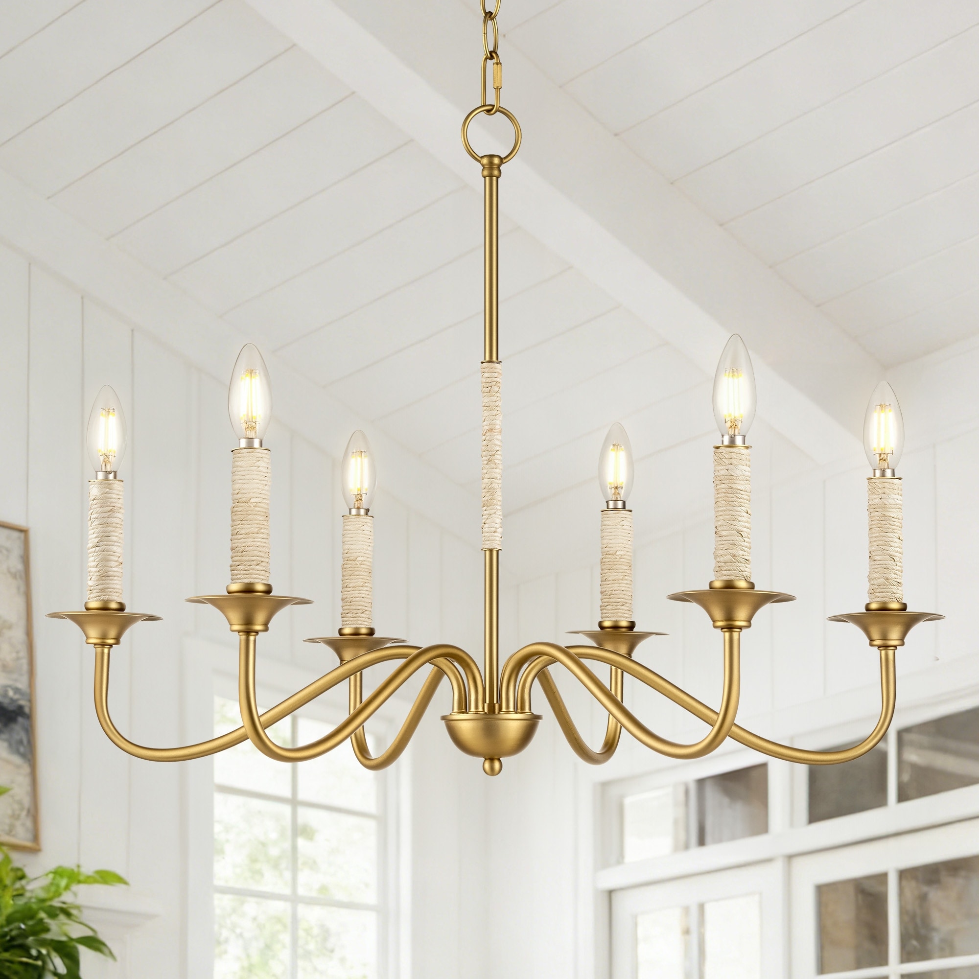 LamQee Rattan Kitchen Island Chandelier Corn Rope Woven Pendant